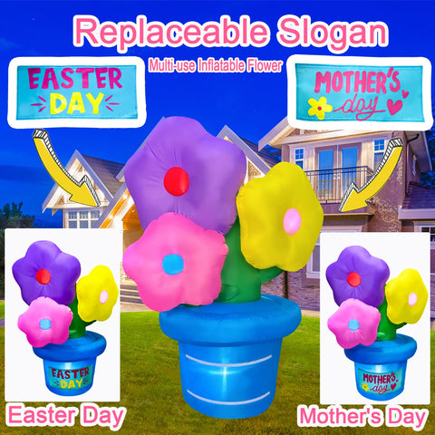 JOYEASE 5ft inflatable flowers serve as a playful yard focal point.