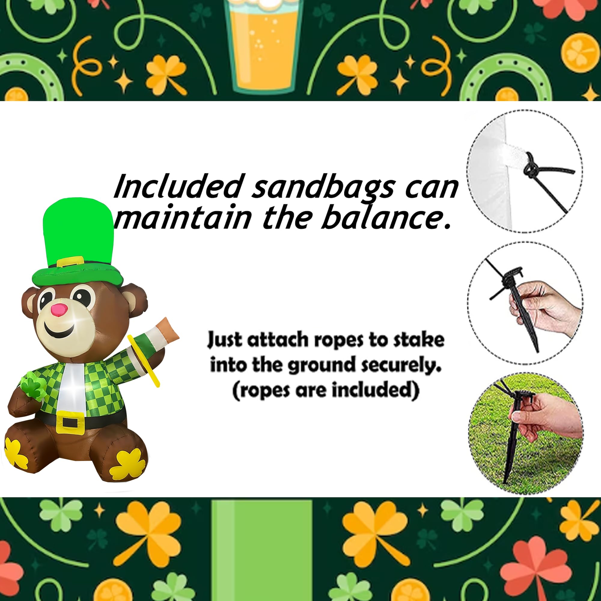 JOYEASE St Patrick's Day bear inflatable suitable for indoor or outdoor use.