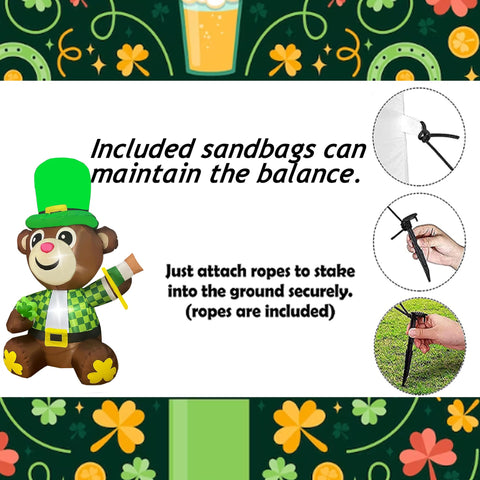 JOYEASE St Patrick's Day bear inflatable suitable for indoor or outdoor use.