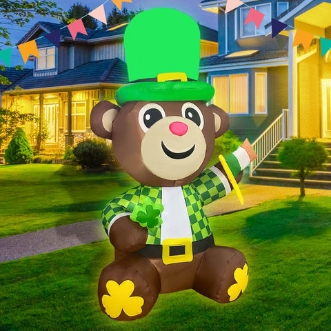 JOYEASE 4ft bear inflatable with LED light provides standout lawn decoration at night.