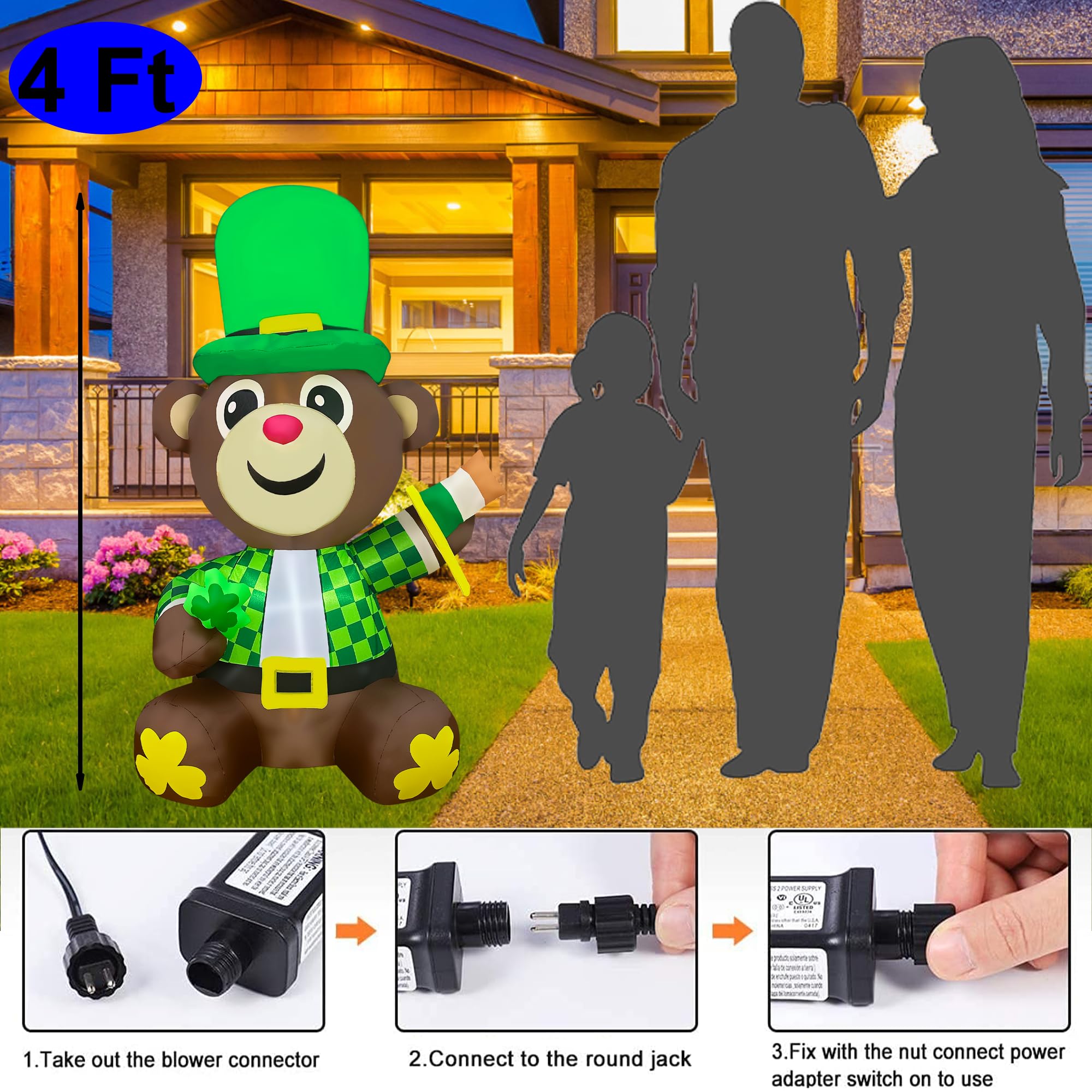 JOYEASE easy setup inflatable bear—built-in fan for quick, hassle-free inflation.