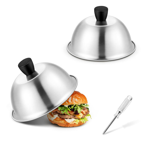 Joyfair 6-inch griddle dome front view in brushed stainless steel for even heating