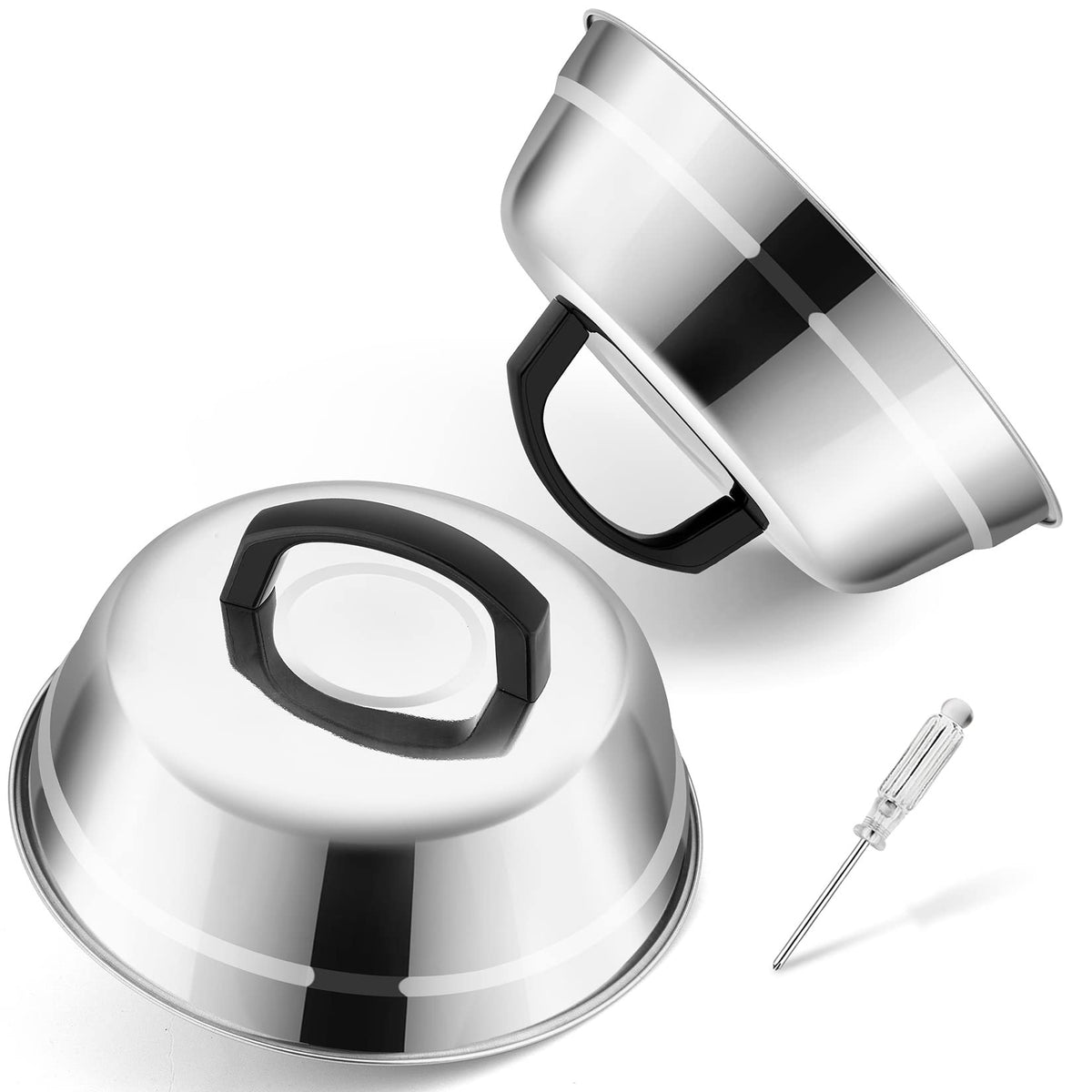Joyfair 9-inch basting cover over patties for even cheese melting.
