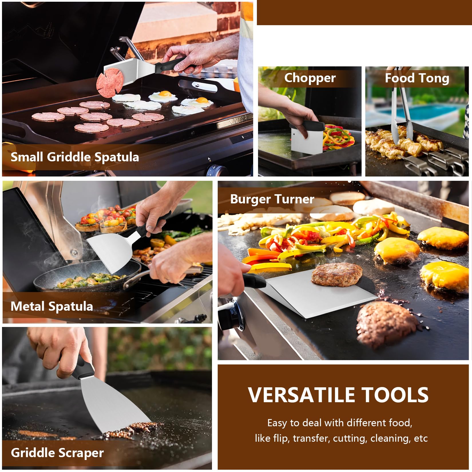 Joyfair cast iron grill press evenly distributes heat on burgers and steaks