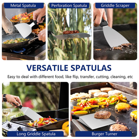 Joyfair cast iron grill press distributes heat evenly for burgers and steaks.