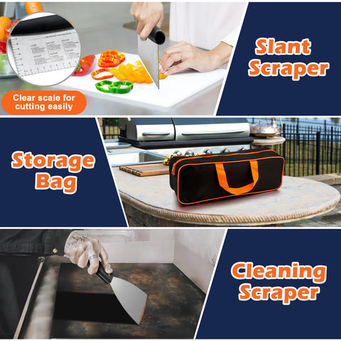 Joyfair griddle-scraper cleans edges and prepares dough or vegetables.