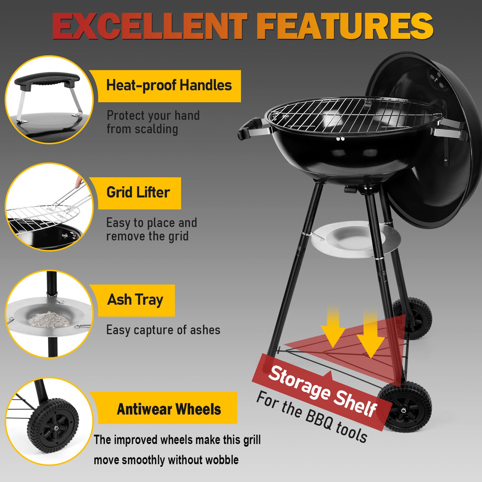 Joyfair kettle charcoal grill removable ash tray for easy cleanup
