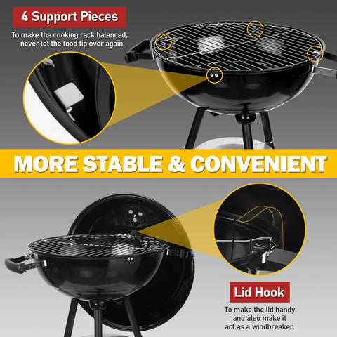 Joyfair kettle charcoal grill chrome-plated cooking grate for safe cooking