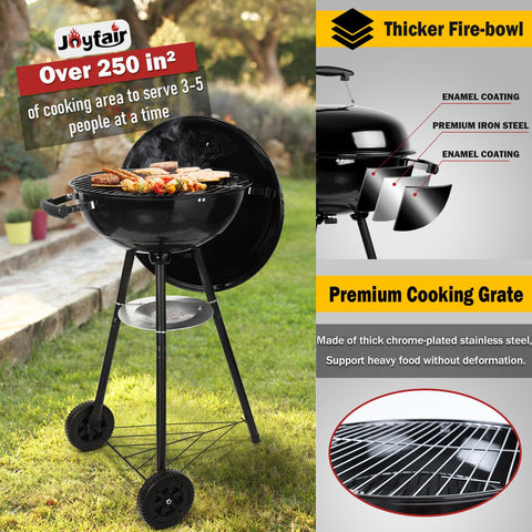 Joyfair kettle charcoal grill heat-proof handles for safe handling