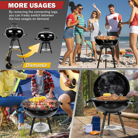 Joyfair kettle charcoal grill with legs attached for standing or seated use