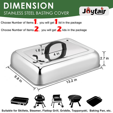 Joyfair rectangular stainless lid ideal for outdoor flat-top grilling.