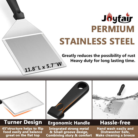 Joyfair bacon press flattens burgers for even contact on griddle