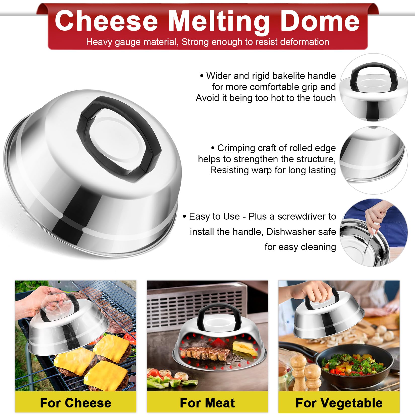 Joyfair Smash Burger Kit basting cover used to melt cheese and steam vegetables.