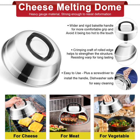 Joyfair Smash Burger Kit basting cover used to melt cheese and steam vegetables.