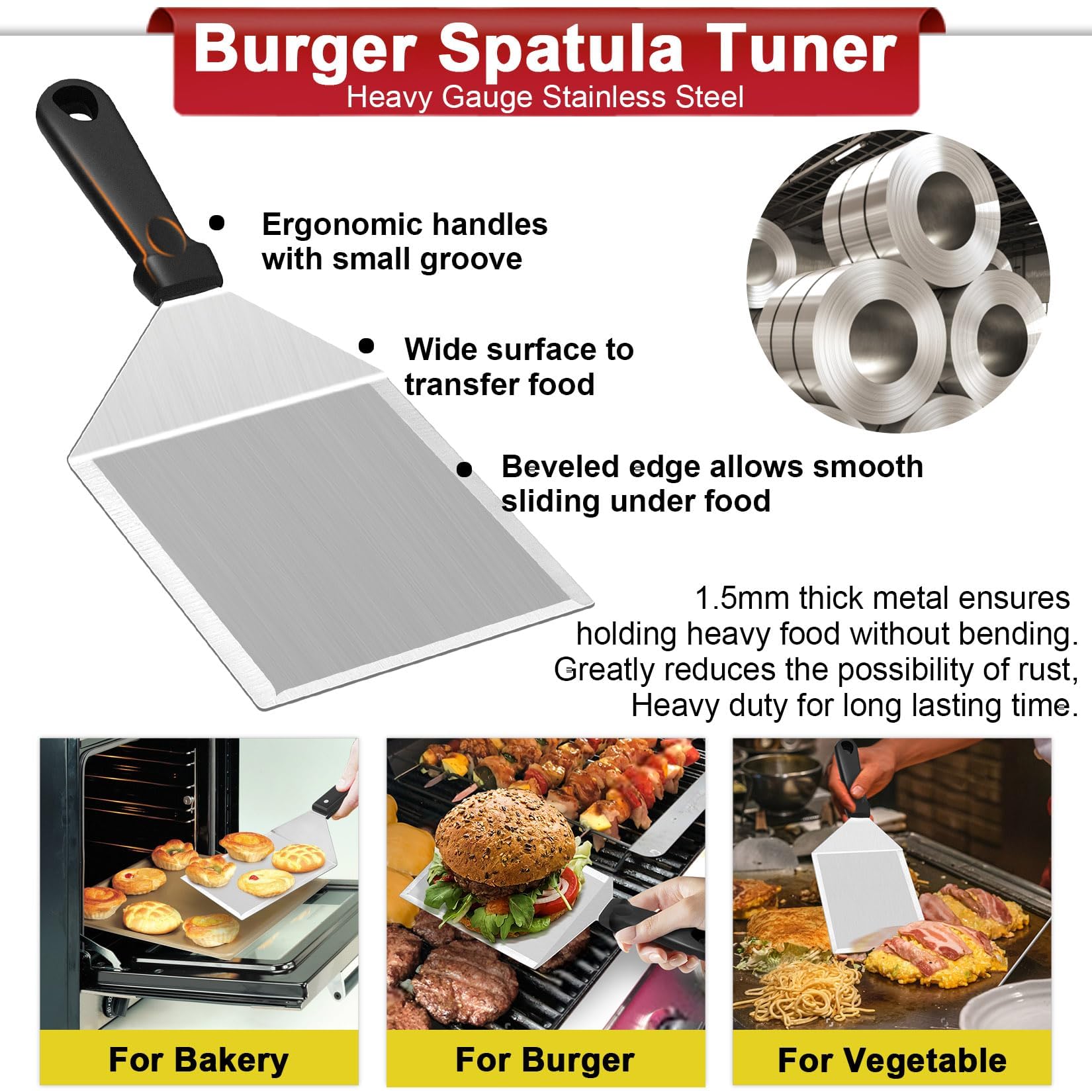 Joyfair Smash Burger Kit griddle spatula flips burgers with a sturdy grip.