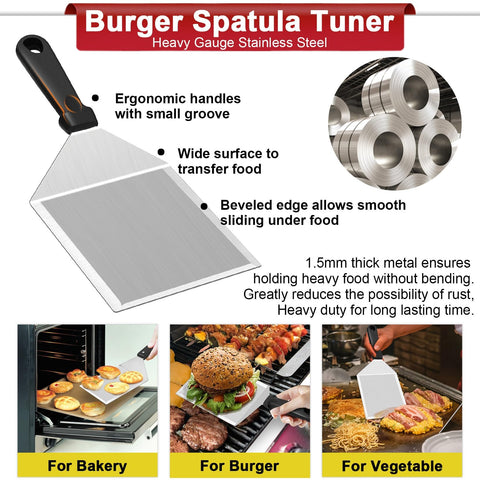 Joyfair Smash Burger Kit griddle spatula flips burgers with a sturdy grip.