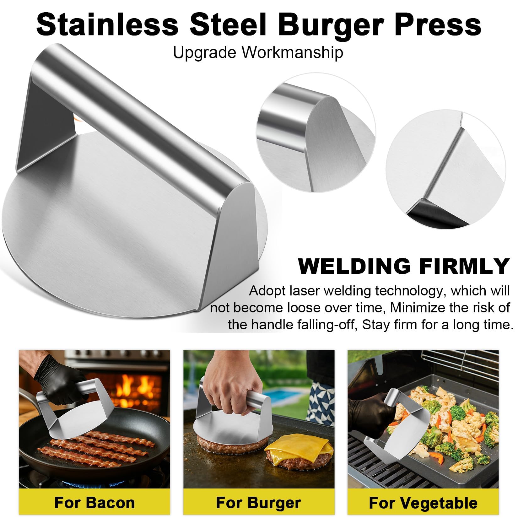 Joyfair Smash Burger Kit patty press ensures even pressure for burgers.
