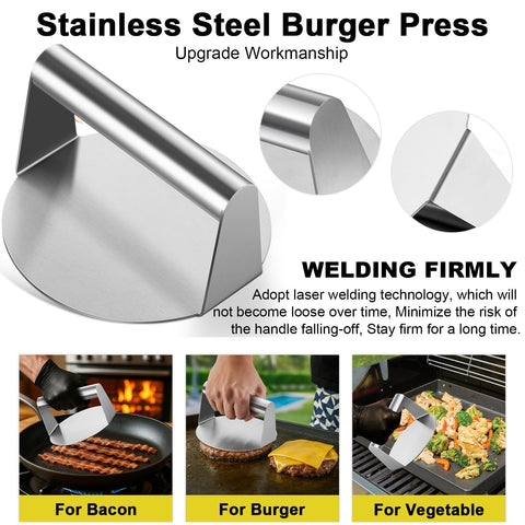 Joyfair Smash Burger Kit patty press ensures even pressure for burgers.