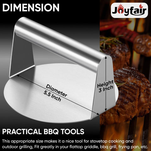 Close-up of Joyfair press' stainless steel body showing durable, rust-resistant construction.