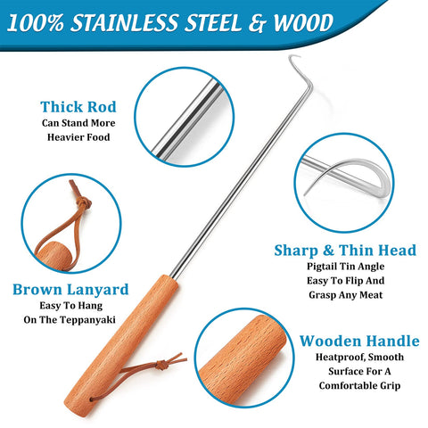 Joyfair stainless-steel flipper with wooden handle for durable everyday grilling.