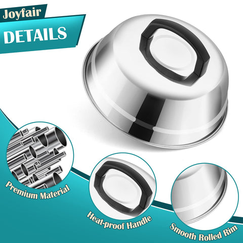 Joyfair stainless steel melt dome shows durable construction for outdoor grilling.
