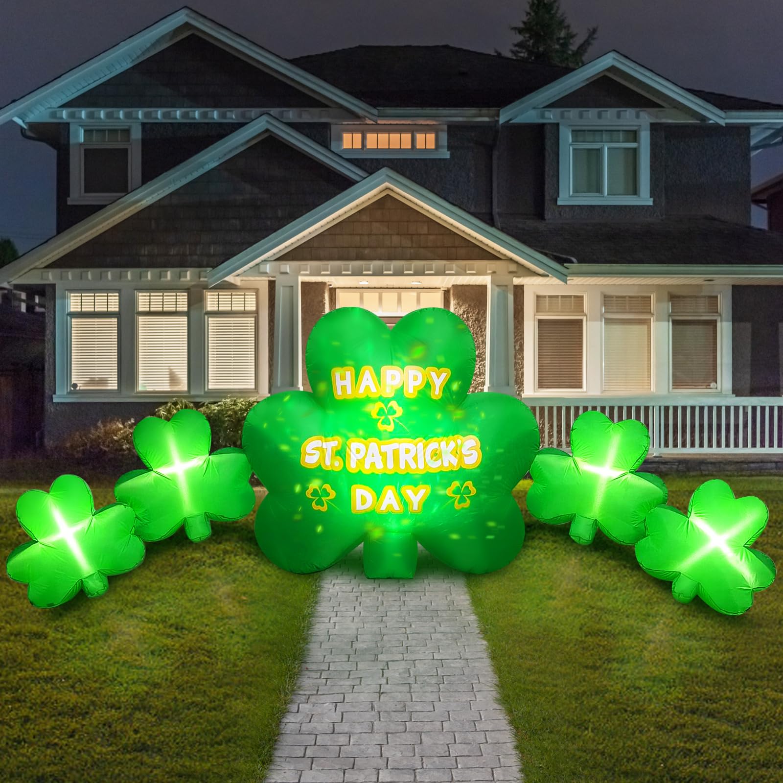 Joyfizzle 10.5ft shamrocks inflatable glowing at night to draw attention