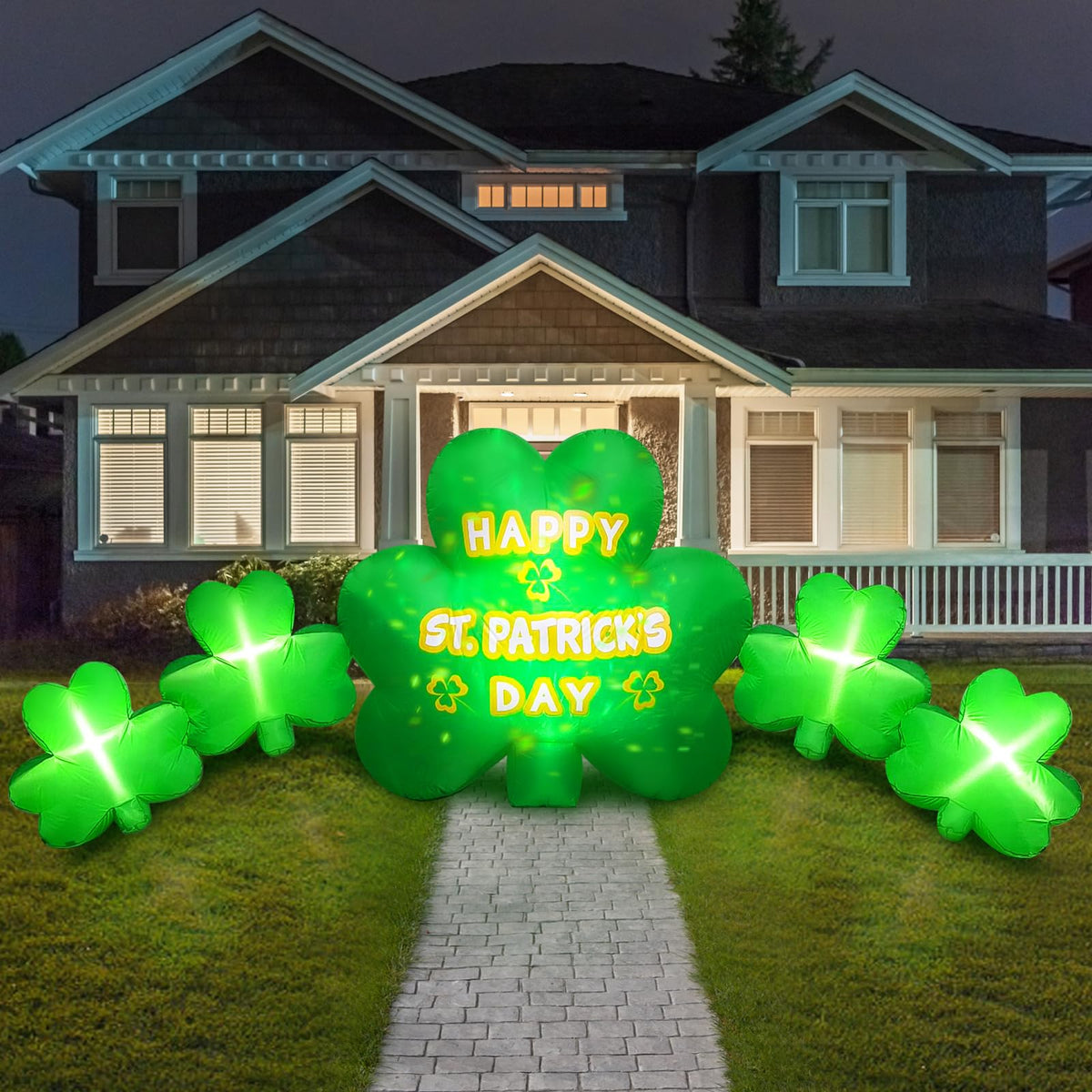 Joyfizzle 10.5ft shamrocks inflatable glowing at night to draw attention