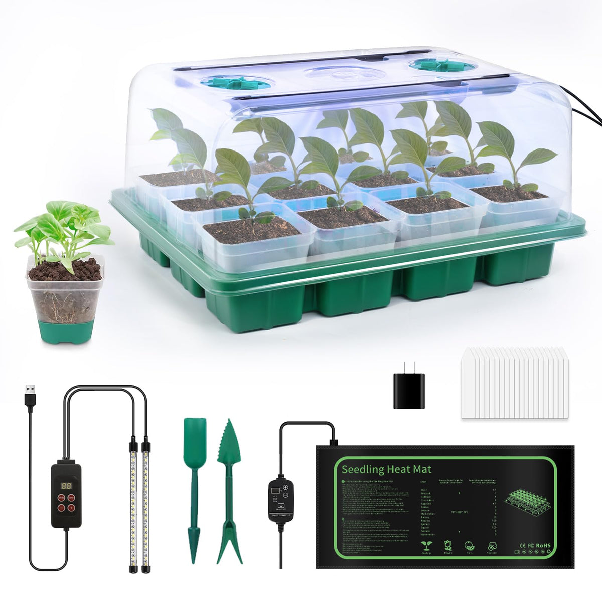 JoyHalo 12-cell seed starter tray with graphene heating mat for faster indoor germination.
