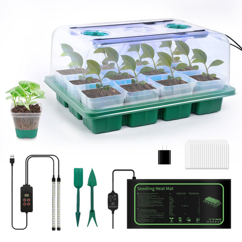 JoyHalo 12-cell seed starter tray with graphene heating mat for faster indoor germination.