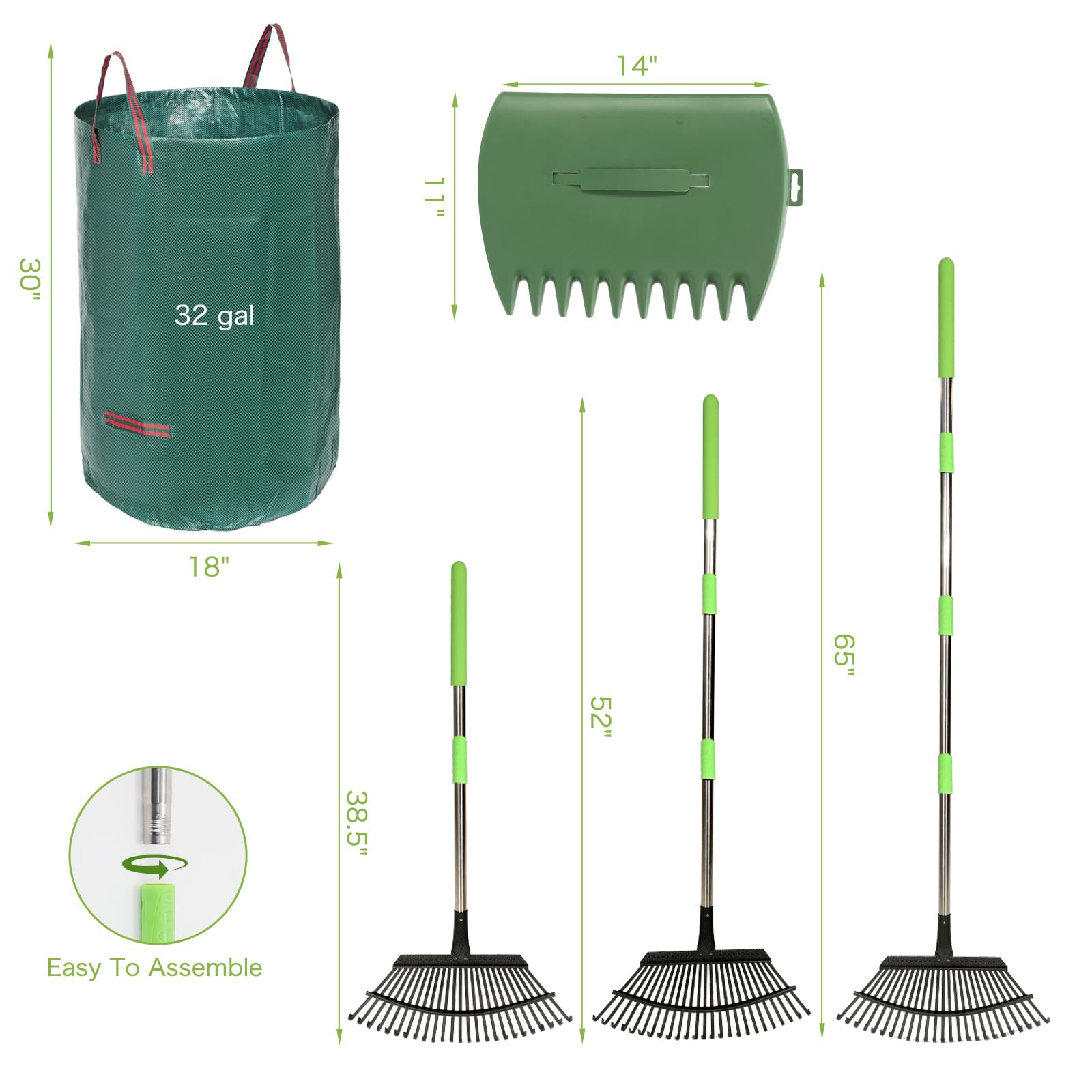 JOYHALO multi-use rake set for leaves, grass, and debris