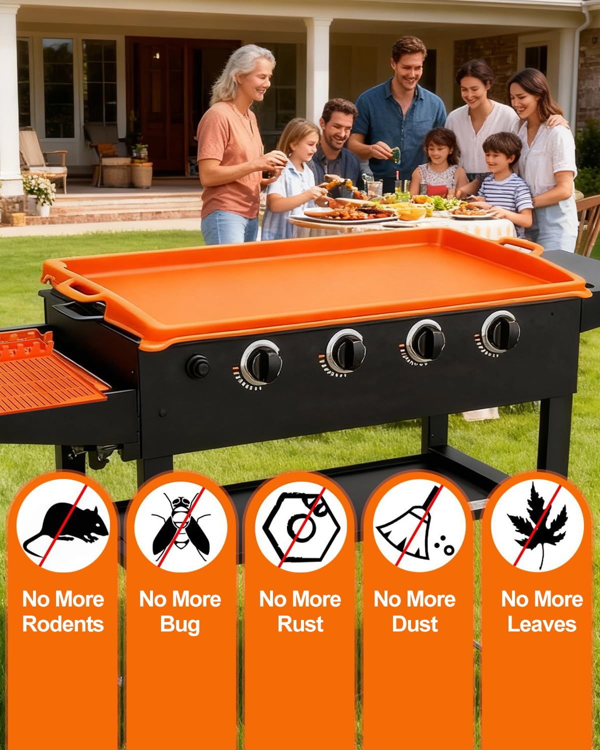 JoyHalo reusable, weatherproof cover extends griddle lifespan.