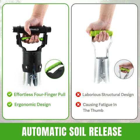 JoyHalo bulb planter depth angle shows precise hole depth for bulbs and seeds.