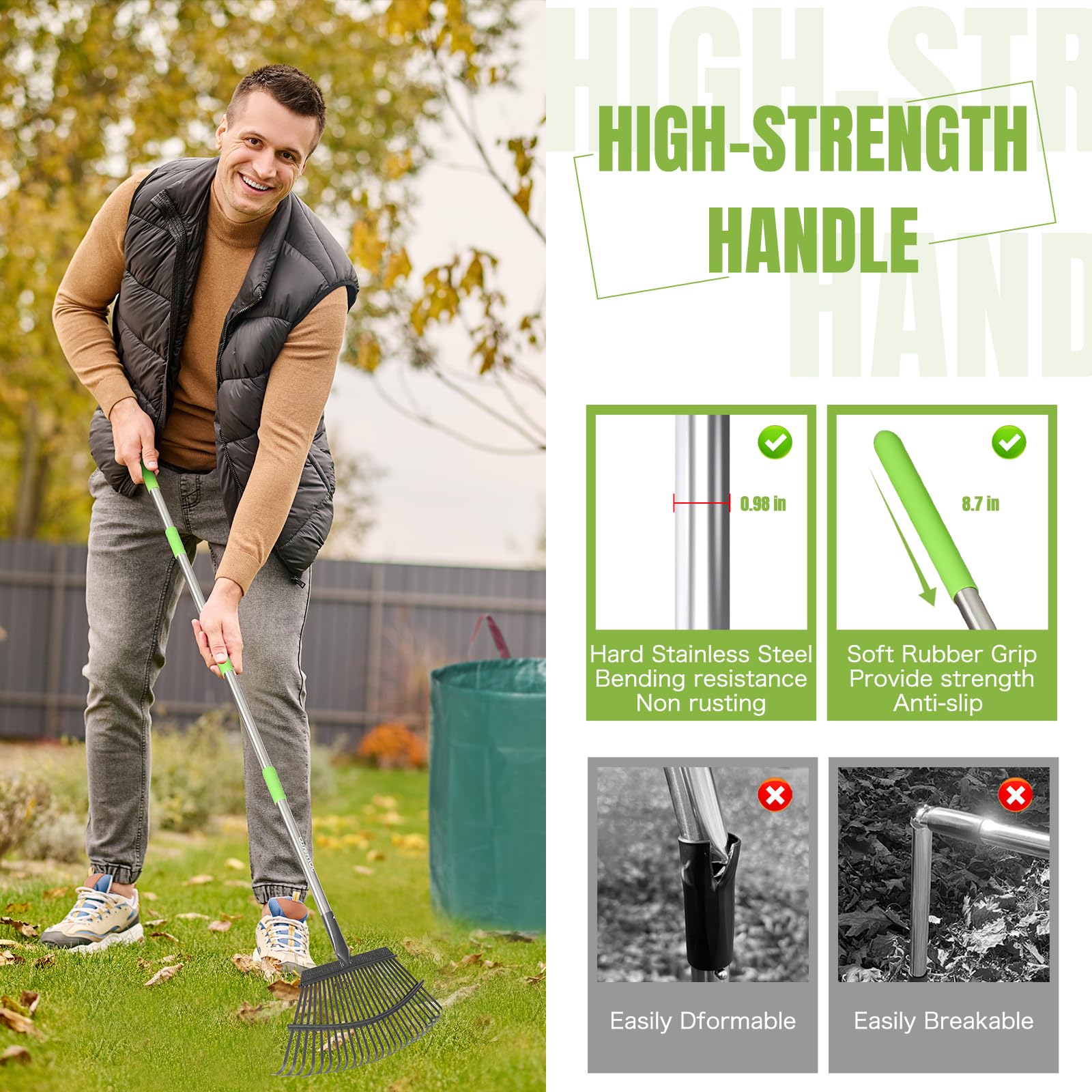 JOYHALO coated rake head resists rust for long outdoor use