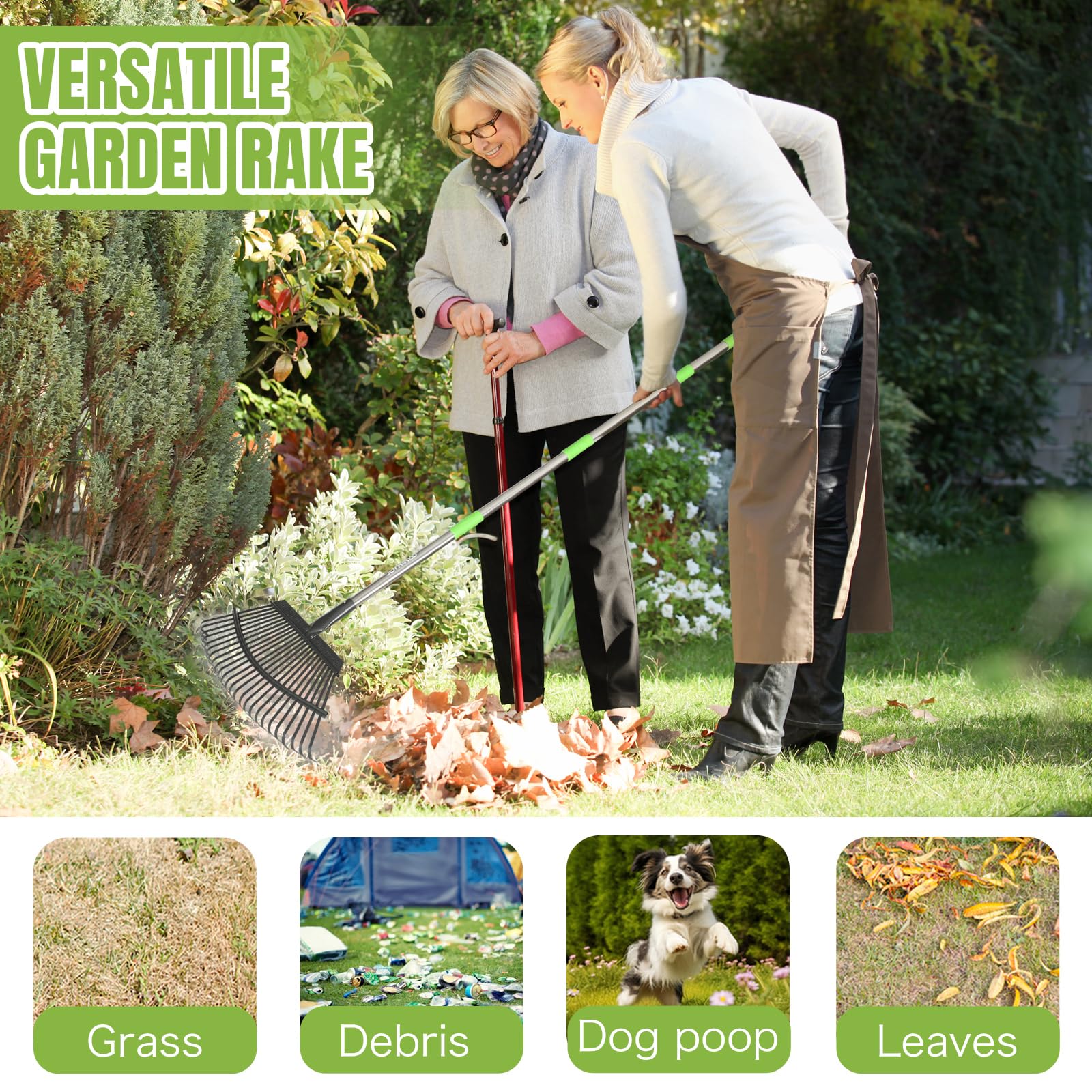 Joyhalo collapsible rake stores compactly for travel or backyards.