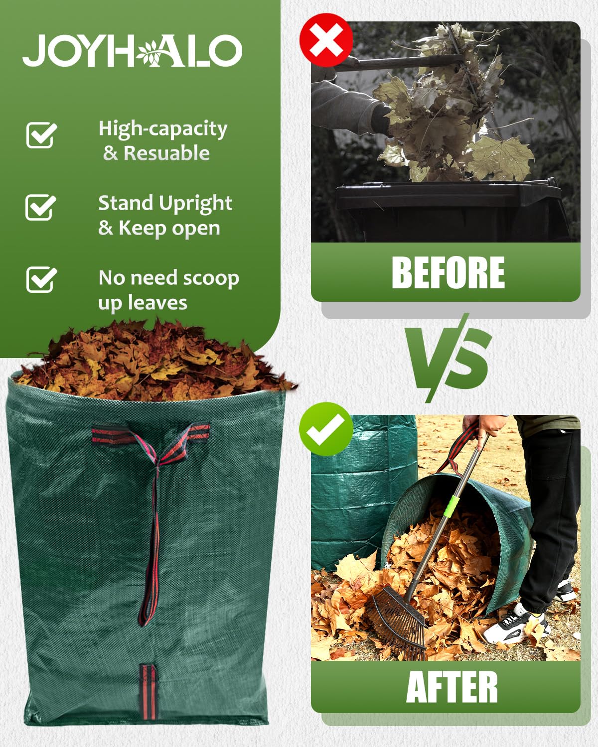 Joyhalo dustpan-type garden bag designed for easy loading and transport.