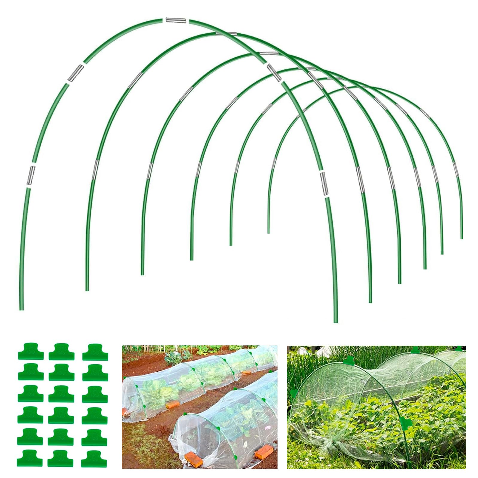 Joyhalo garden hoops rolled out over a raised bed, showcasing flexible coverage for DIY tunnels.
