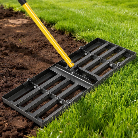 Joyhalo lawn leveling rake head and handle assembly for durable outdoor leveling.