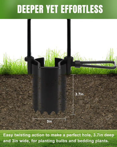 Joyhalo serrated base bulb planter cutting through compact soil with ease.