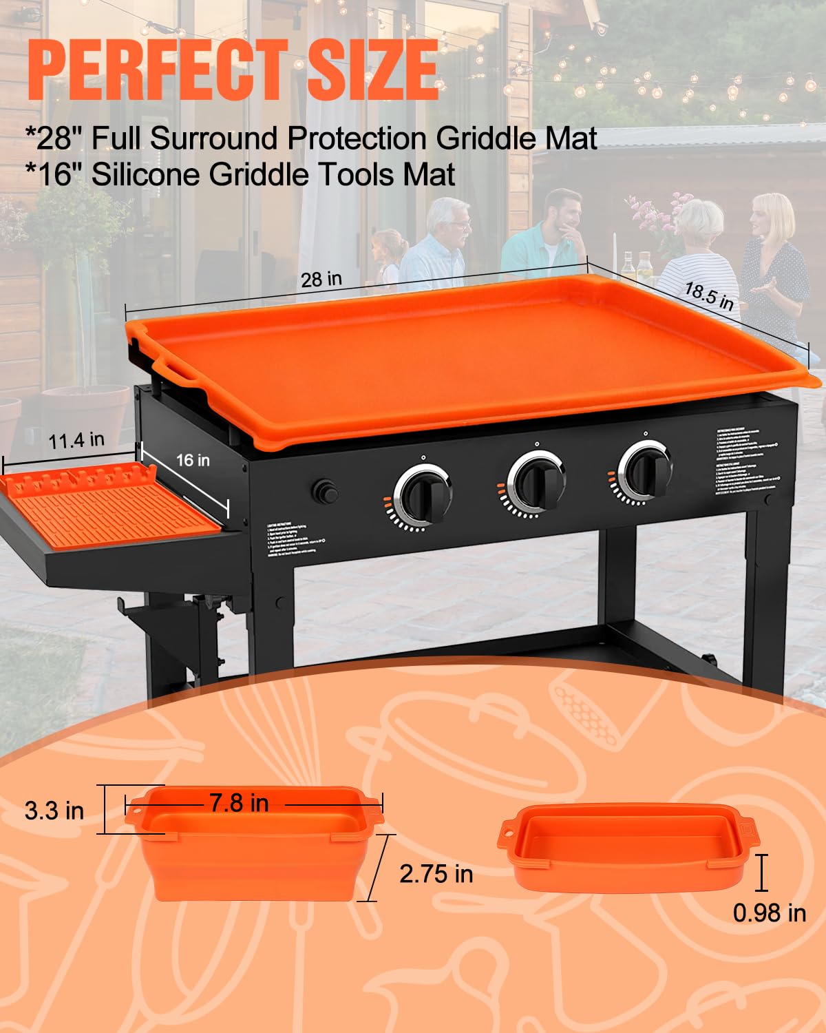JoyHalo silicone spatula mat 16-inch keeps tools organized during grilling.