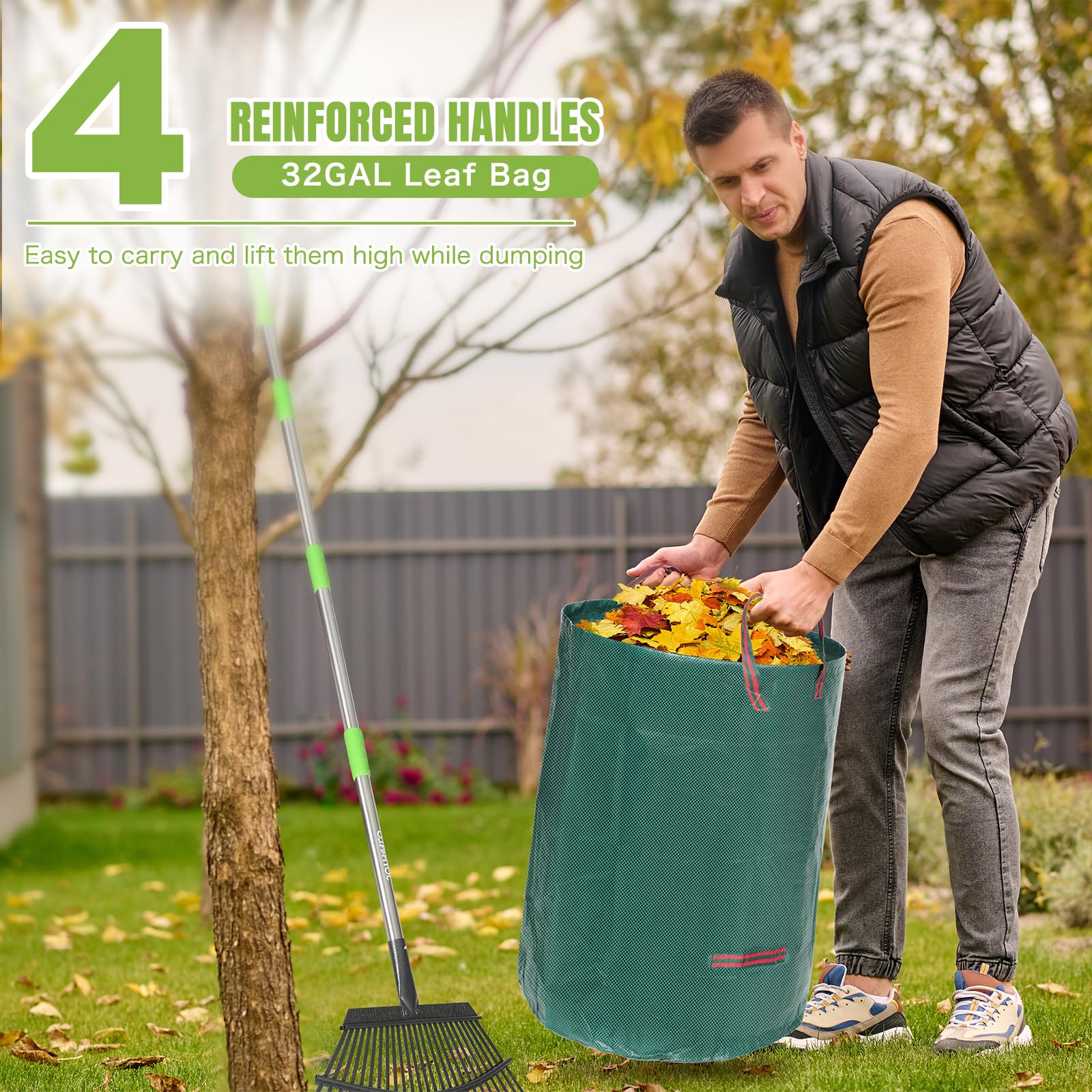JOYHALO stainless steel handle provides durable support while raking