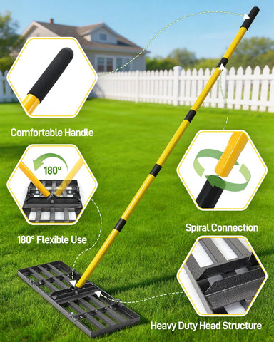 Joyhalo stainless steel rake teeth resist bending for long-lasting lawn leveling tasks.