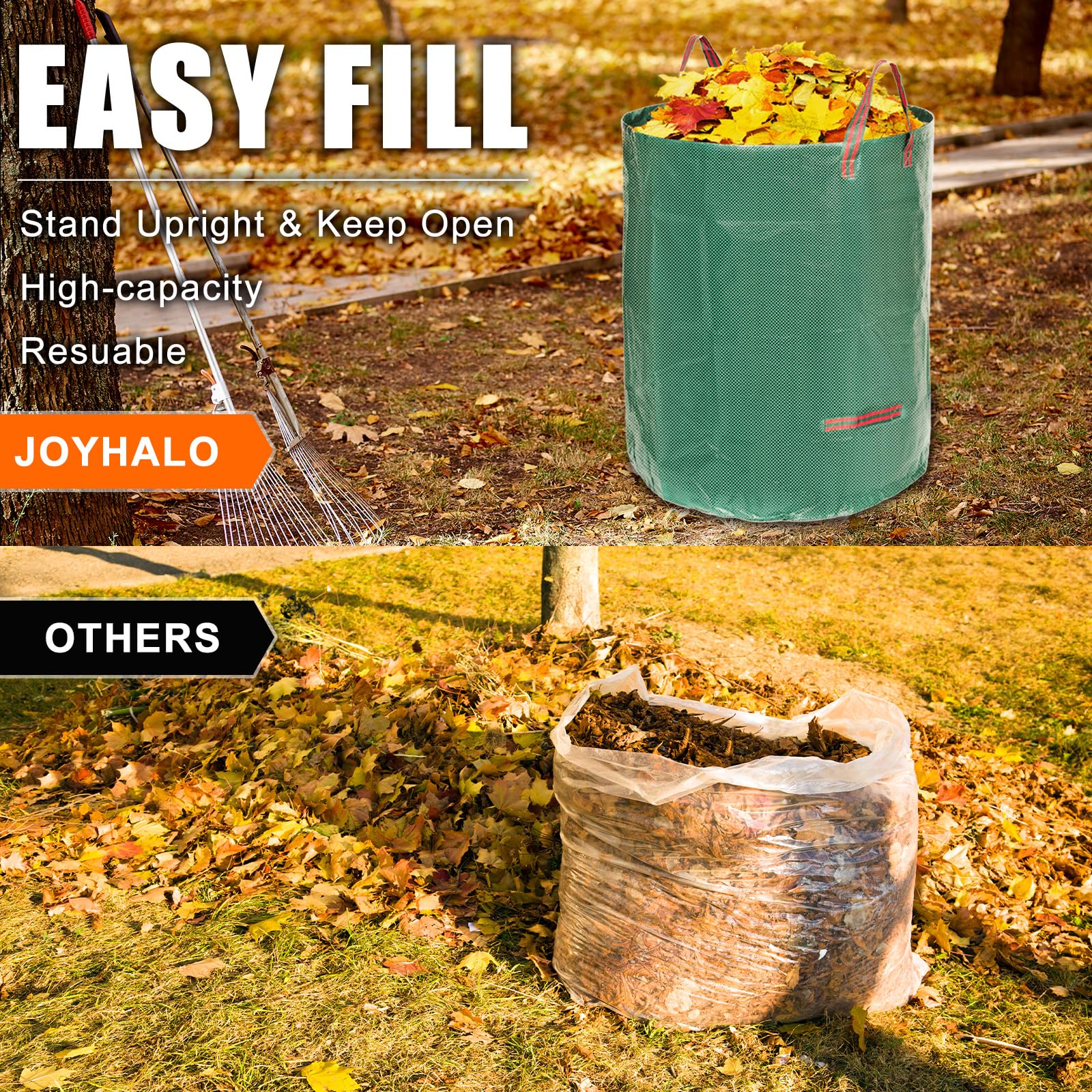 Joyhalo yard bags with four handles for easy disposal carrying.