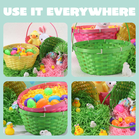 JOYIN bamboo easter baskets pink close-up highlighting portability