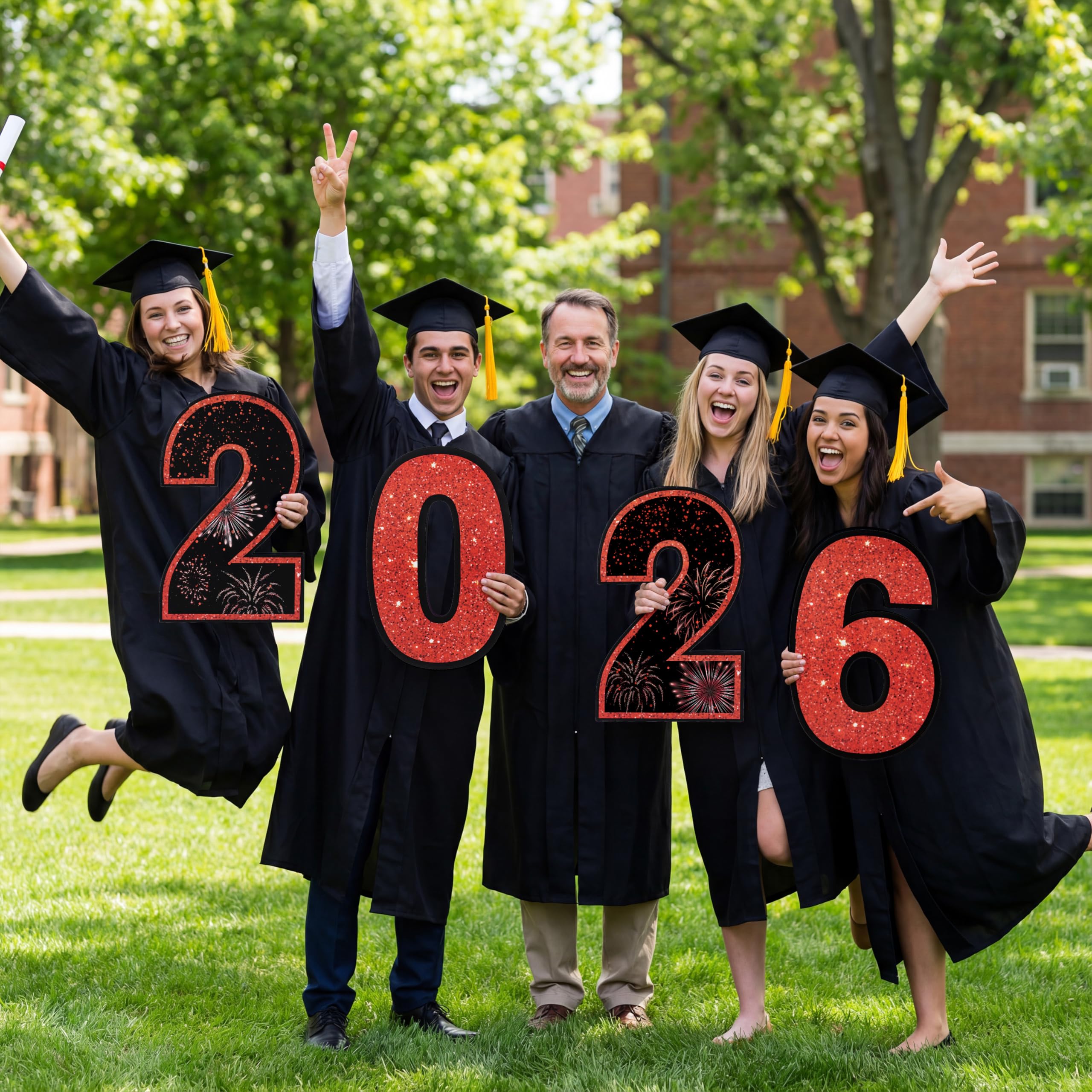 JOYIN black and red grad signs, elegant outdoor party flair.