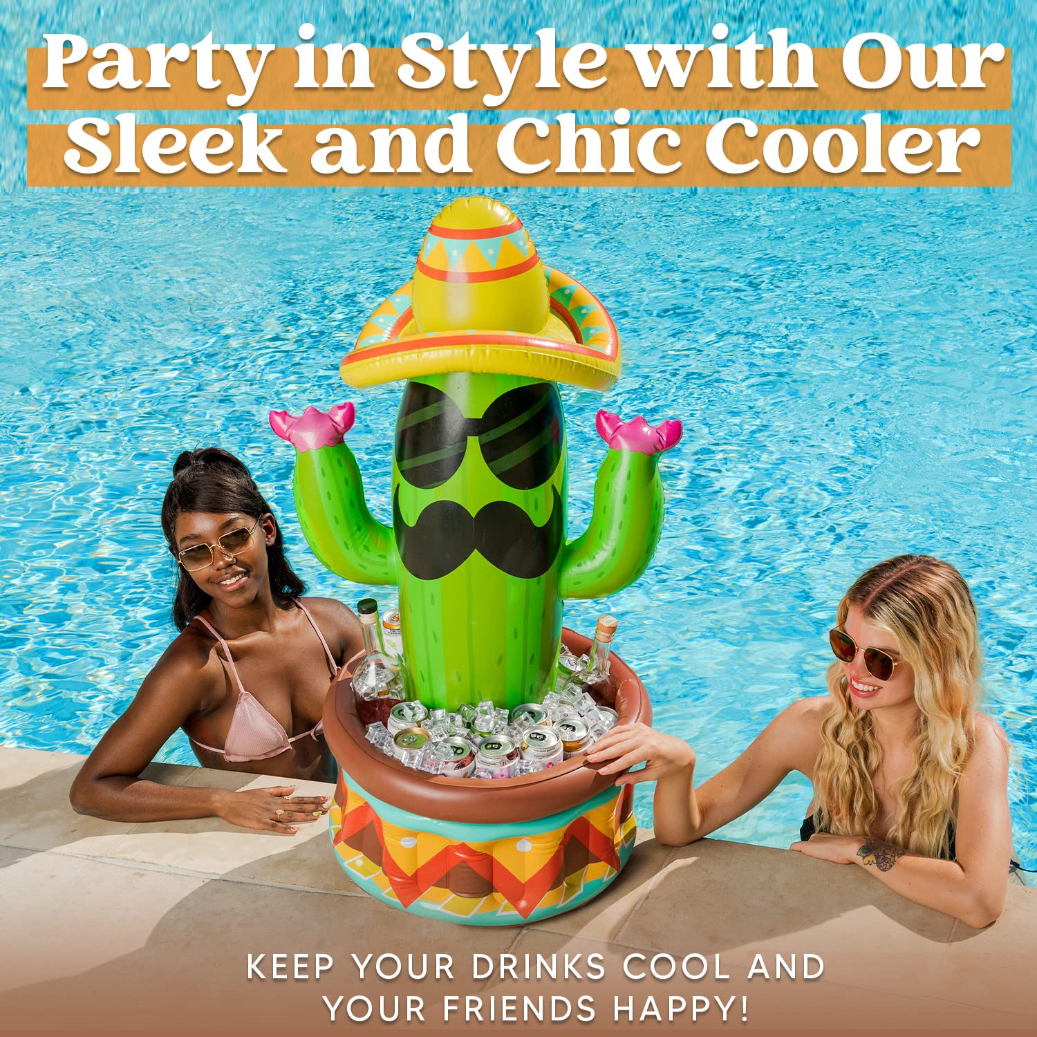 JOYIN cactus cooler inflatable desert-theme display, keeps beverages cool at poolside parties.