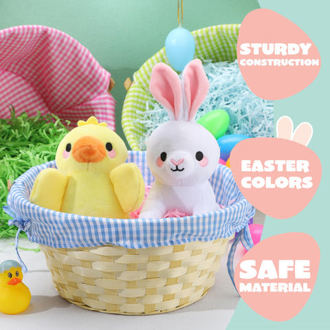 JOYIN Easter bamboo baskets with green plaid lining for decorations
