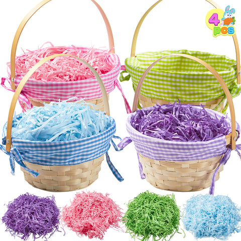 JOYIN Easter baskets with handles for easy egg-hunt carrying.