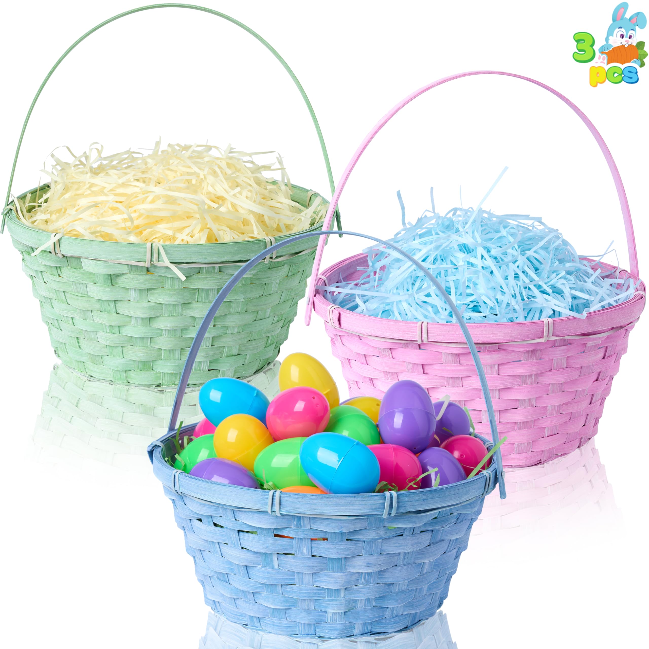 JOYIN blue round Easter basket with handle for egg hunts and decor.