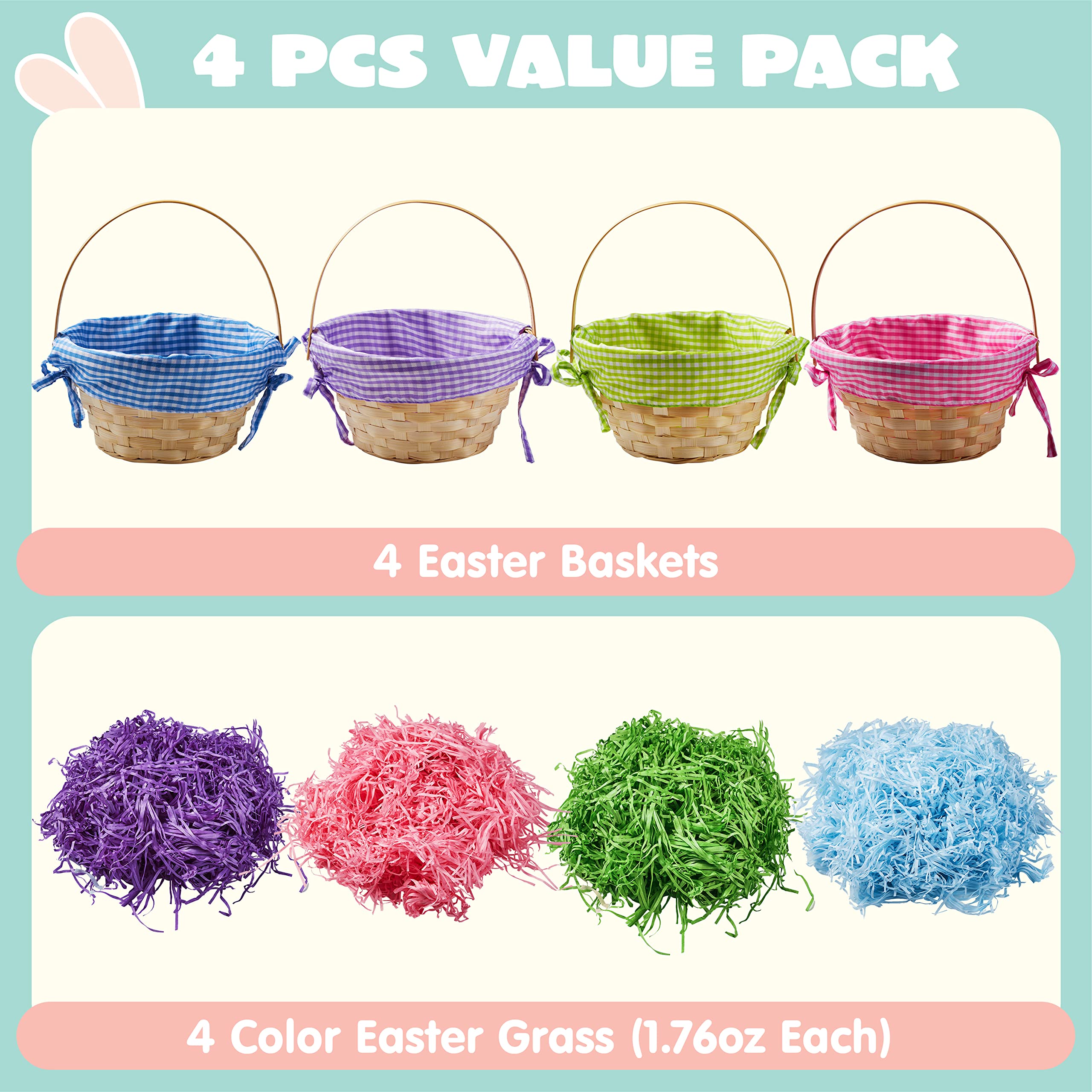 JOYIN woven baskets with colorful grass shreds for festive decor.