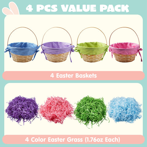 JOYIN woven baskets with colorful grass shreds for festive decor.